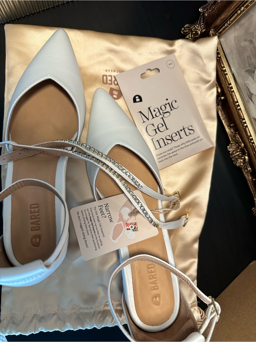 Bared Footwear White Satin Comfortable Block Heel Pointed Toe Ankle Strap Pumps — image 5 of 7
